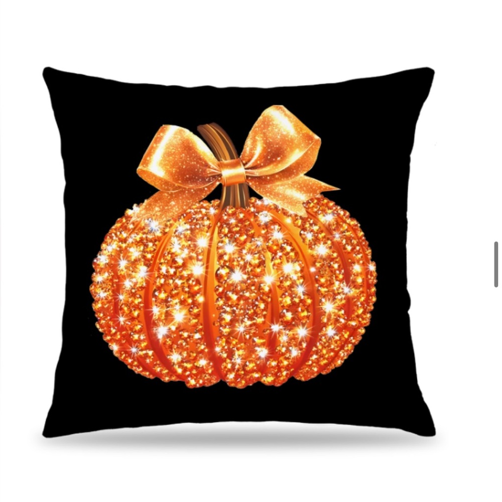 Sparkling Orange Fall Pumpkin Pillow Cover Small 18x18” (1-count)
